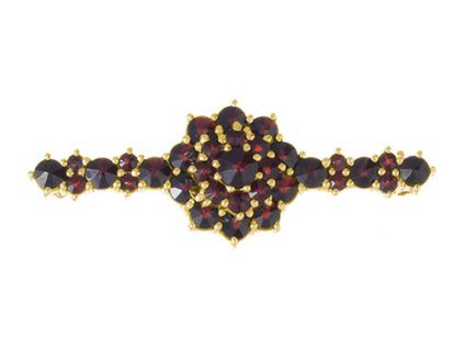 Silver brooch with czech garnet, gold plated - flower                                               