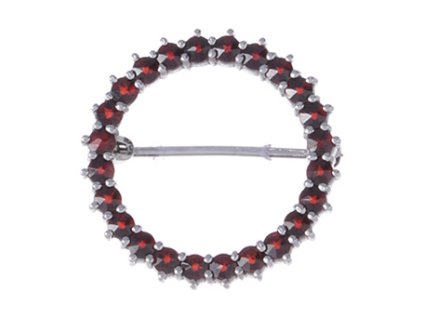 Silver brooch with czech garnet, rhodium plated - circle                                            