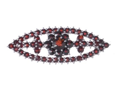 Silver brooch with czech garnet, rhodium plated - flower                                            