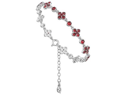 Silver bracelet with czech garnet, rhodium plated - flower                                          