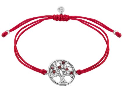 Silver bracelet Shamballa with czech garnet, rhodium plated - tree of life                          