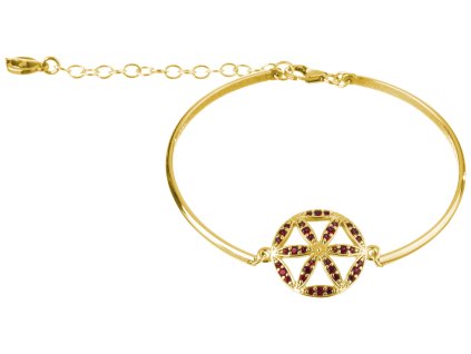 Silver bracelet with czech garnet, gold plated - flower of life                                     