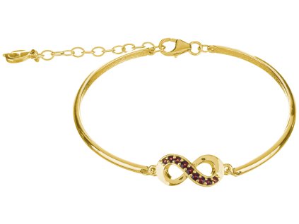 Silver bracelet with czech garnet, gold plated - infinity                                           