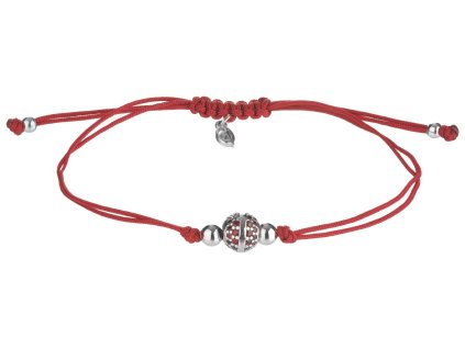 Stříbrný náramek Shamballa s českým granátem, rhodiovaný - koule