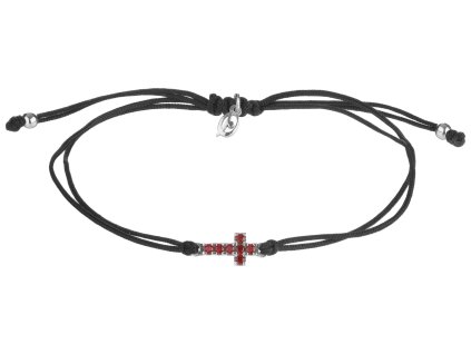 Silver bracelet Shamballa with czech garnet, rhodium plated - cross                                 