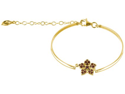 Silver bracelet with czech garnet, gold plated - flower                                             