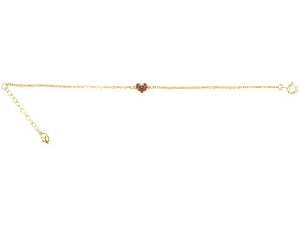 Silver bracelet with czech garnet, gold plated - heart                                              