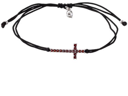 Silver bracelet Shamballa with czech garnet, rhodium plated - cross                                 
