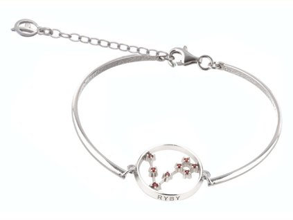 Silver bracelet with czech garnet, rhodium plated, zodiac sign - fish                               
