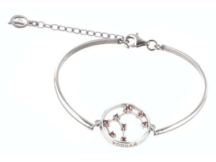 Silver bracelet with czech garnet, rhodium plated, zodiac sign - aquarius                           
