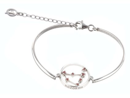 Silver bracelet with czech garnet, rhodium plated, zodiac sign - capricorn                          