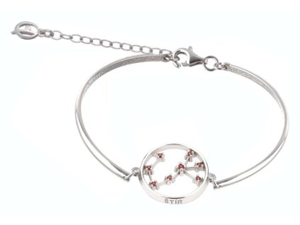 Silver bracelet with czech garnet, rhodium plated, zodiac sign - scorpio                            
