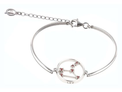Silver bracelet with czech garnet, rhodium plated, zodiac sign - lion                               