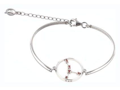 Silver bracelet with czech garnet, rhodium plated, zodiac sign - cancer                             