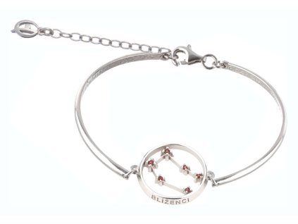 Silver bracelet with czech garnet, rhodium plated, zodiac sign - gemini                             