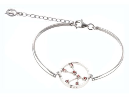 Silver bracelet with czech garnet, rhodium plated, zodiac sign - bull                               