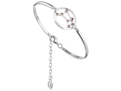 Silver bracelet with czech garnet, rhodium plated, zodiac sign - aries                              