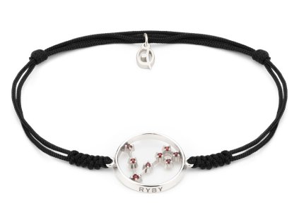 Silver bracelet Shamballa with czech garnet, rhodium plated, zodiac sign - fish                     