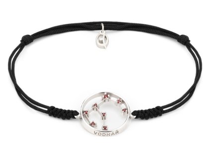 Silver bracelet Shamballa with czech garnet, rhodium plated, zodiac sign - aquarius                 