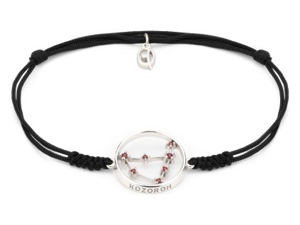 Silver bracelet Shamballa with czech garnet, rhodium plated, zodiac sign - capricorn                