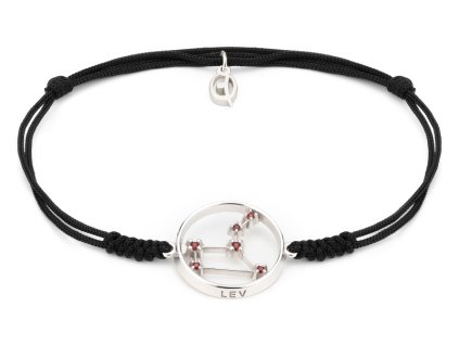 Silver bracelet Shamballa with czech garnet, rhodium plated, zodiac sign - lion                     