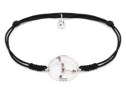 Silver woven bracelet  with czech garnet, rhodium plated, zodiac sign - cancer