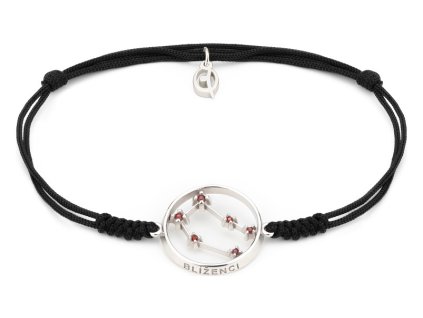 Silver bracelet Shamballa with czech garnet, rhodium plated, zodiac sign - gemini                   