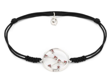 Silver bracelet Shamballa with czech garnet, rhodium plated, zodiac sign - bull                     