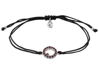 Silver bracelet Shamballa with czech garnet, rhodium plated - circle                                