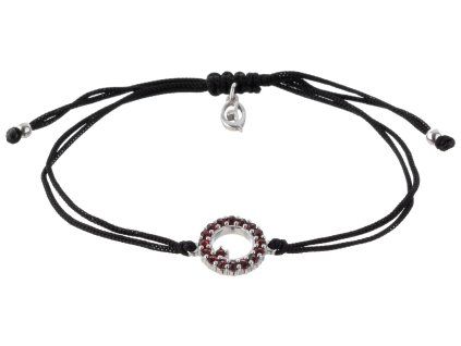 Silver woven bracelet  with czech garnet, rhodium plated - circle