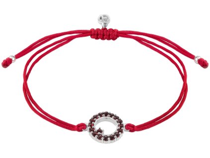 Silver bracelet Shamballa with czech garnet, rhodium plated - circle                                