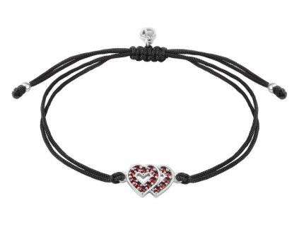 Silver woven bracelet  with czech garnet, rhodium plated - heart