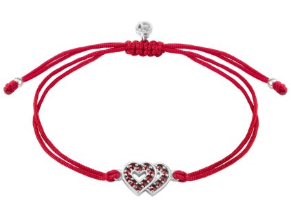 Silver bracelet Shamballa with czech garnet, rhodium plated - heart                                 