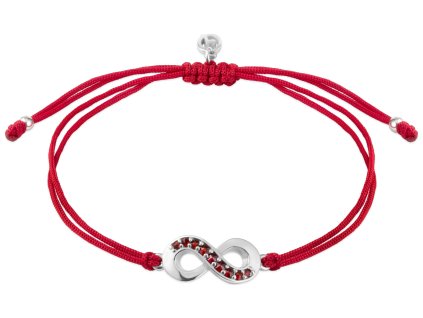 Silver bracelet Shamballa with czech garnet, rhodium plated - infinity                              