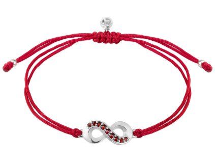 Silver woven bracelet with czech garnet, rhodium plated - infinity