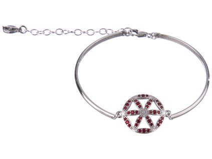 Silver bracelet with czech garnet, rhodium plated - flower of life                                  