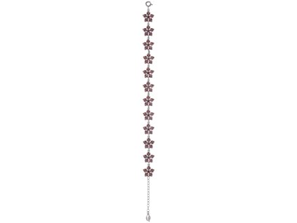 Silver bracelet with czech garnet, rhodium plated - flower                                          