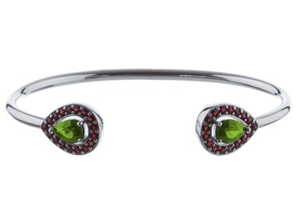Silver bracelet with czech garnet and moldavite, rhodium plated - drop                              