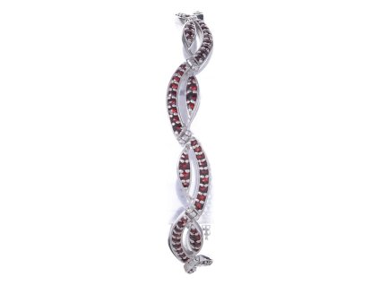 Silver bracelet with czech garnet, rhodium plated - wave                                            