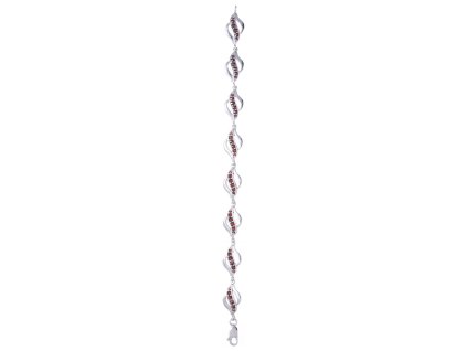 Silver bracelet with czech garnet, rhodium plated - wave                                            