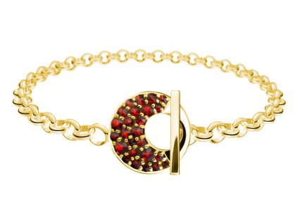 Silver bracelet with czech garnet, gold plated - circle                                             