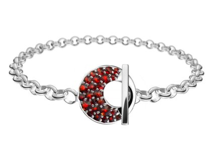 Silver bracelet with czech garnet, rhodium plated - circle                                          