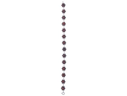 Silver bracelet with czech garnet, rhodium plated - flower                                          
