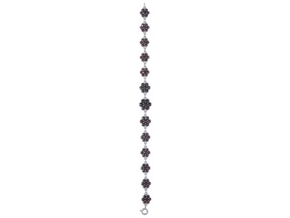 Silver bracelet with czech garnet, rhodium plated - flower                                          