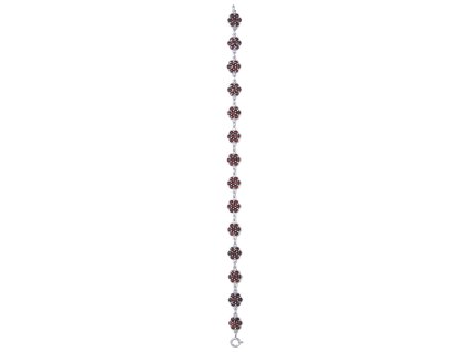 Silver bracelet with czech garnet, rhodium plated - flower                                          