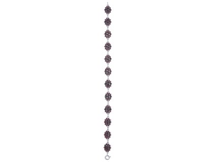 Silver bracelet with czech garnet, rhodium plated - flower                                          