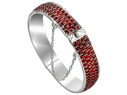 Silver bracelet with czech garnet, rhodium plated - circle                                          