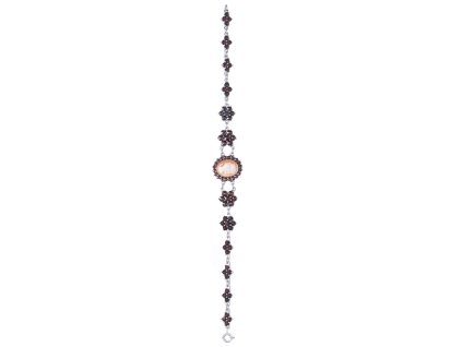 Silver bracelet with czech garnet and cameo, rhodium plated - oval                                  