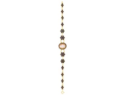 Silver bracelet with czech garnet and cameo, gold plated - oval                                     