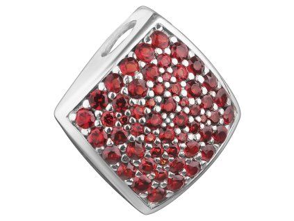 Silver pendant with czech garnet, rhodium plated - square                                           